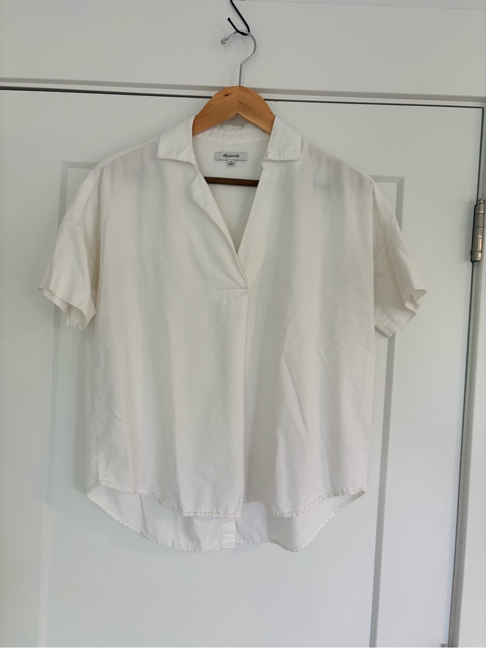 Madewell White Short-Sleeve Open-Collar Button-Back Shirt
